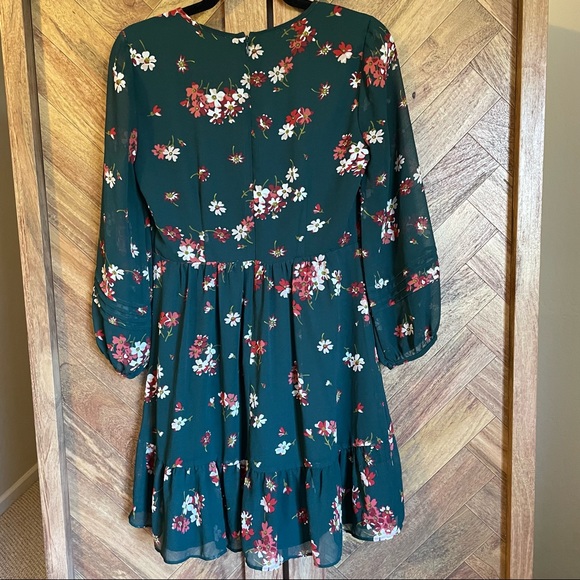 SOLD 🛍 Madewell Sheer-Sleeve Pintuck Ruffle Dress in Spruce Blooms MSRP $138 - Picture 3 of 5